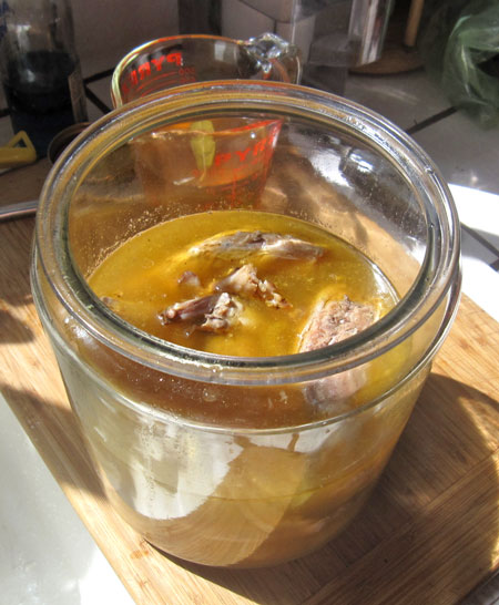 strain the broth and refrigerate overnight or longer