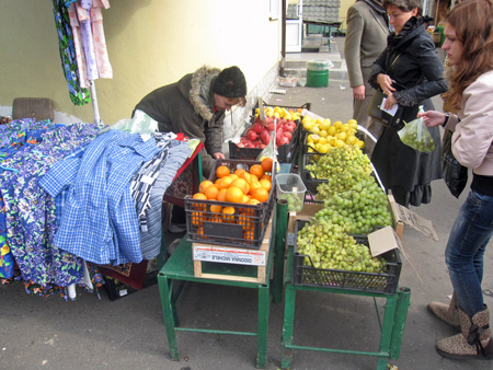market clothes and fruit