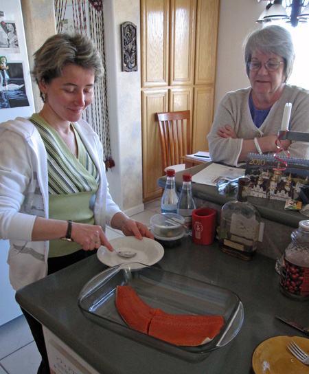 Natasza prepares salmon
