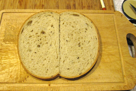 Put down a couple slices of Oroweat Russian Rye bread (or use your bread of choice).