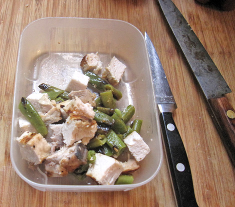 Thursday’s cubed fish and chopped beans