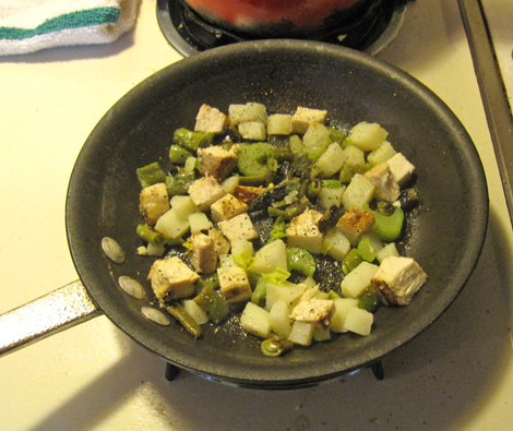 fish and vegetables in the pan
