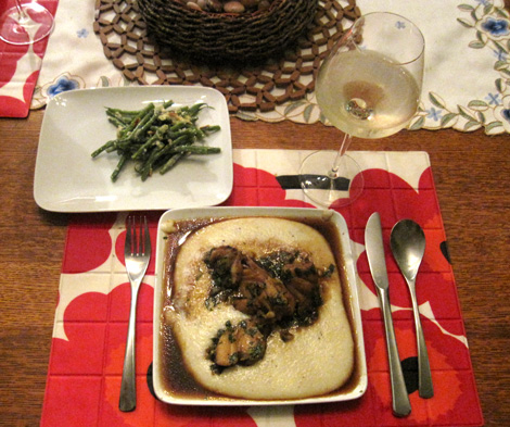 cod poached in ginger soy liquid with scallion and cilantro