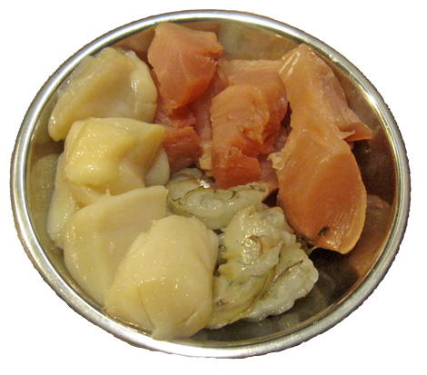 fish and seafood further cut into bite-sized pieces