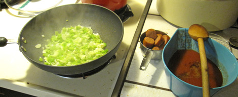 onions, green pepper and garlic cook a bit